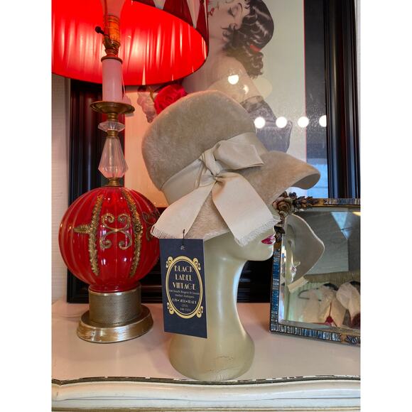 vintage 1960s fuzzy beige mohair wide brim hat Coralie mod floppy 60s fashion - Picture 1 of 8